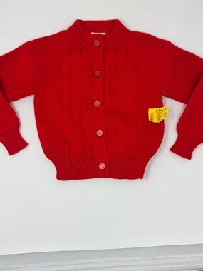 NWT Vintage Kmart Sunflower Girl's Red Cardigan Sweater, 100% Acrylic, Size: 2T